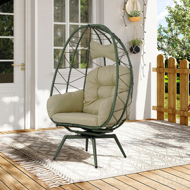 Oversized 360° Swivel Rattan Egg Chair Wicker Indoor Outdoor Patio Lounge Chair With Removable Thick Cushions, Cyan