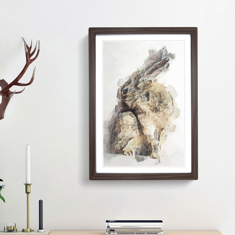 Brown Rabbit in Abstract - Picture Frame Painting Print, 65cm H x 48cm W x 2cm D, Walnut Framed
