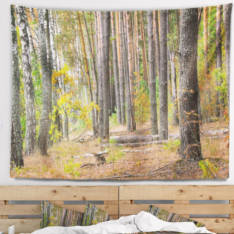 Tapisserie verte forêt d'automne avec bois épais, H 32 po x l 39 po