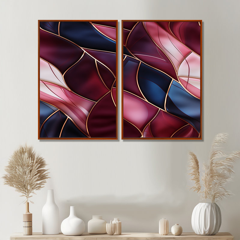 Radiant Glamour bourgogne foncé - impressions d'art sur toile dorées, 36" H x 48" W, Impression encadrée flottante, Brown