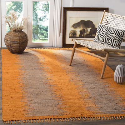 Tapis orange en coton tissé à plat à la main à motif abstrait Annia