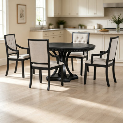 Retro 5-piece Dining Set Extendable Round Table and 4 Chairs for Kitchen Dining Room