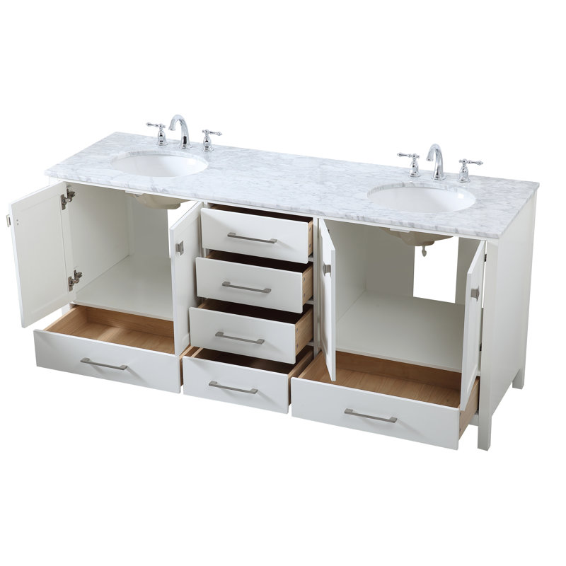 Ensemble de meuble-lavabo large 72 "Irene, Blanc, Quartz Calacatta