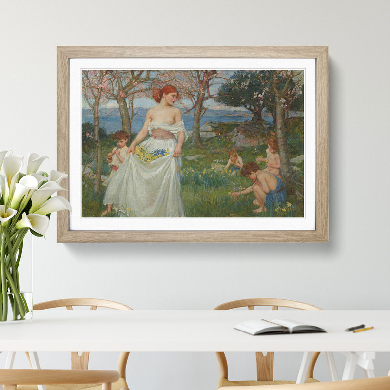 A Song of Springtime by John William Waterhouse - Framed Print, 27cm H x 36cm W x 2cm D, Oak Framed