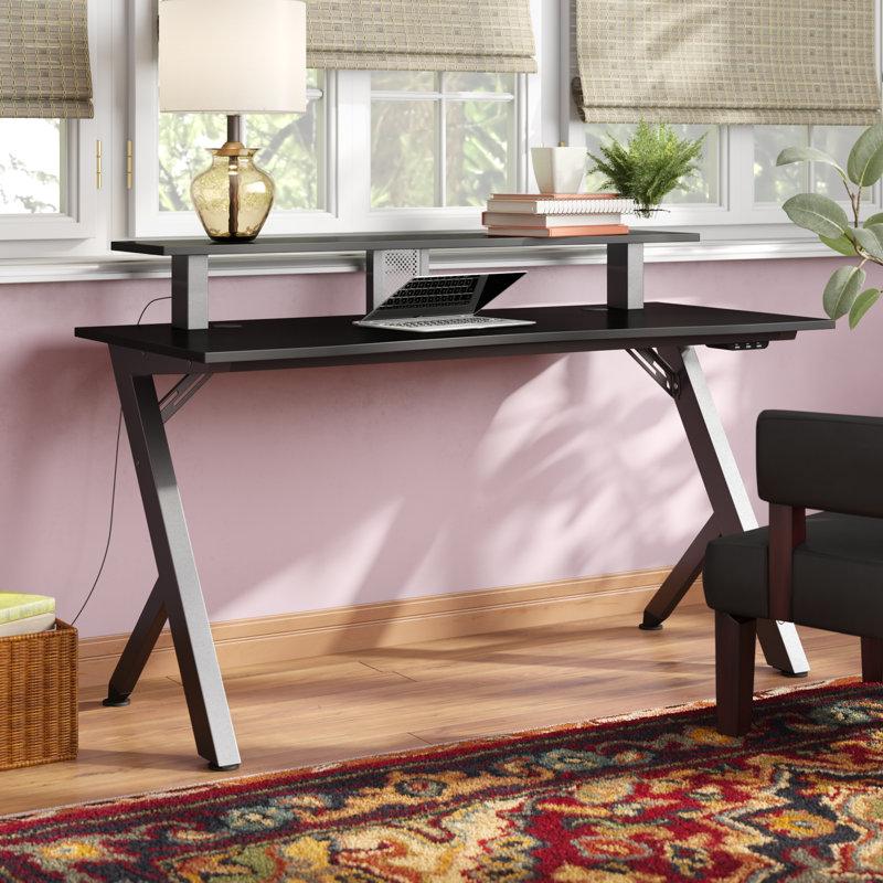 Eldon Metal Base Computer Desk, Black/Black Matte