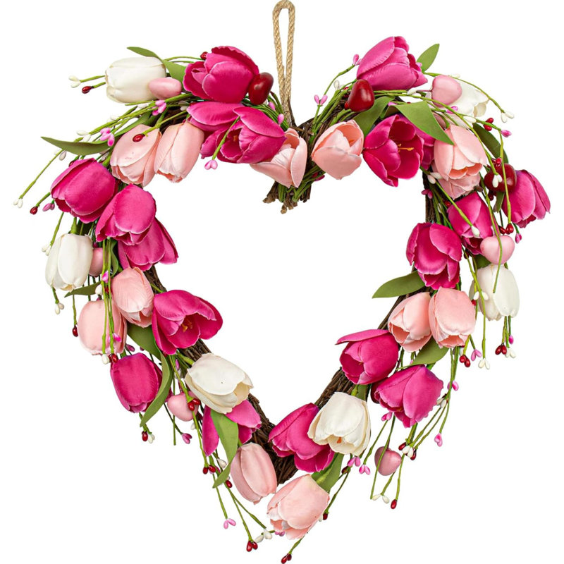 Couronne de la Saint-Valentin Couronne de porte de la Saint-Valentin avec feuille de tulipe Couronnes de cœur pour la Saint-Valentin