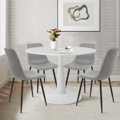 Ensemble de table de salle à manger 4 personnes Fahie avec table ronde de 35 po et 4 chaises rembourrées en tissu