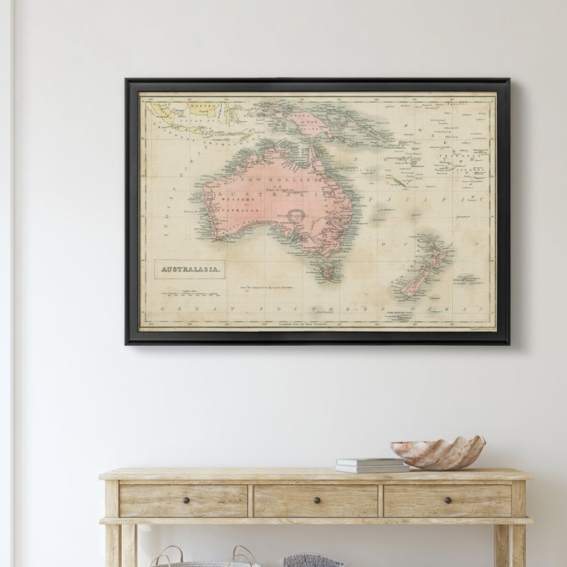 Carte de l’Australie-impression d’art graphique sur toile encadrée, H 26,5 po x l 36,5 po x P 1,5 po, Cadre noir