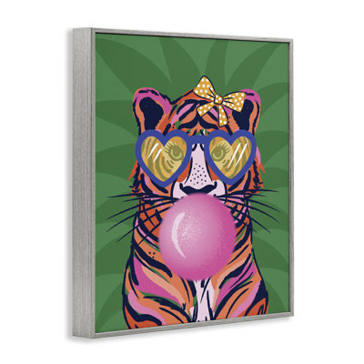  Glam Tiger Bubble Gum Giclee Art by Lisa Perry Whitebutton