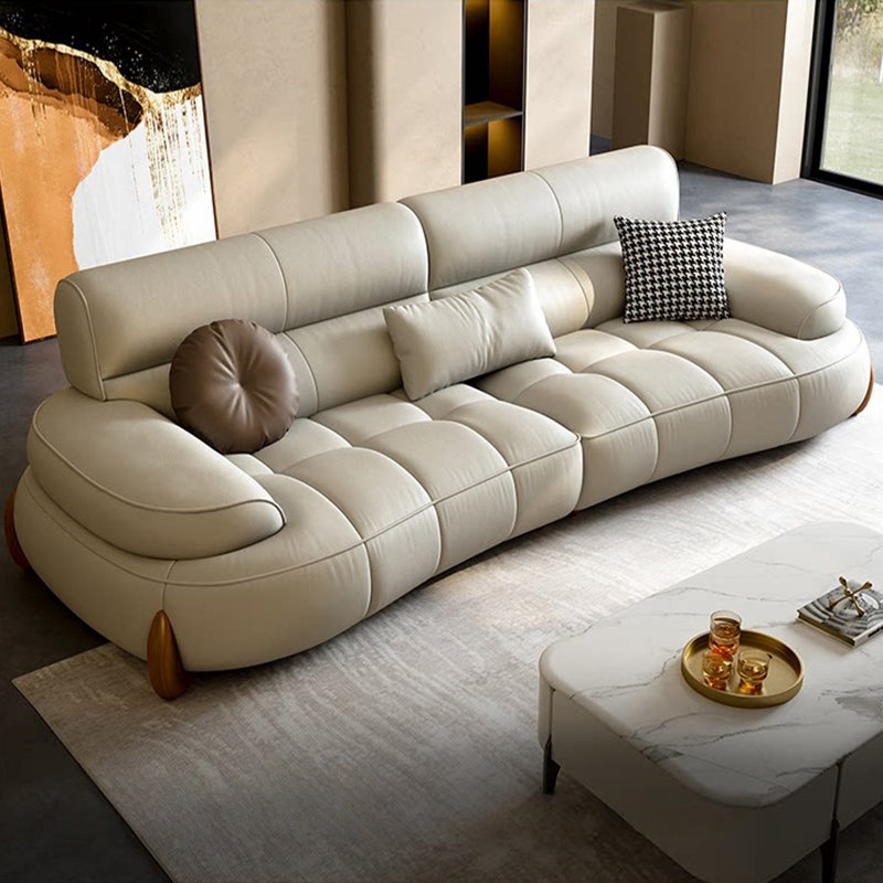 Canapé modulaire en cuir véritable kaki clair, H 34,65 po x l 110,24 po x P 43,31 po