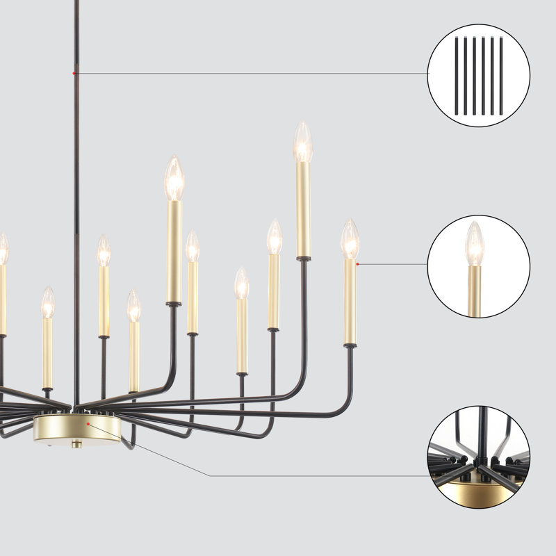 Tamerah Dimmable Candle-Style Classic / Traditional Chandelier, Matte Black/light gold, 16