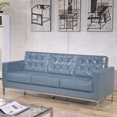Amjed Contemporary Button Tufted LeatherSoft Sofa w/ Steel Frame