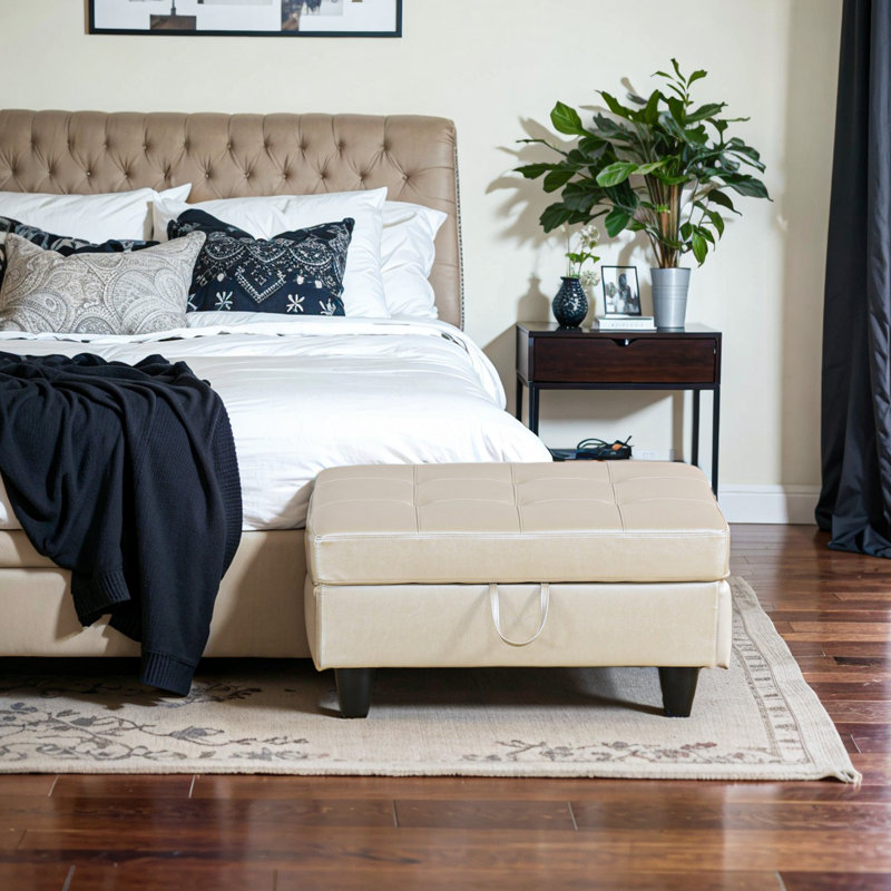 Faux Leather Ottoman, Latte Faux Leather