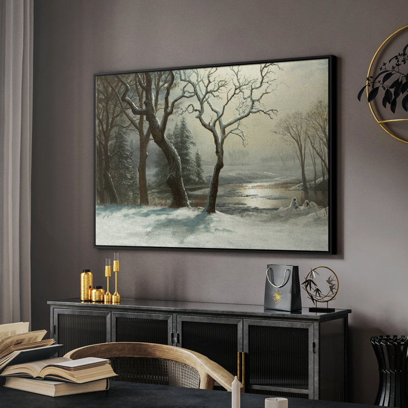 Paysage rétro - Mix, Toile avec cadre flottant noir, H 17 po x l 25 po x P 2 po
