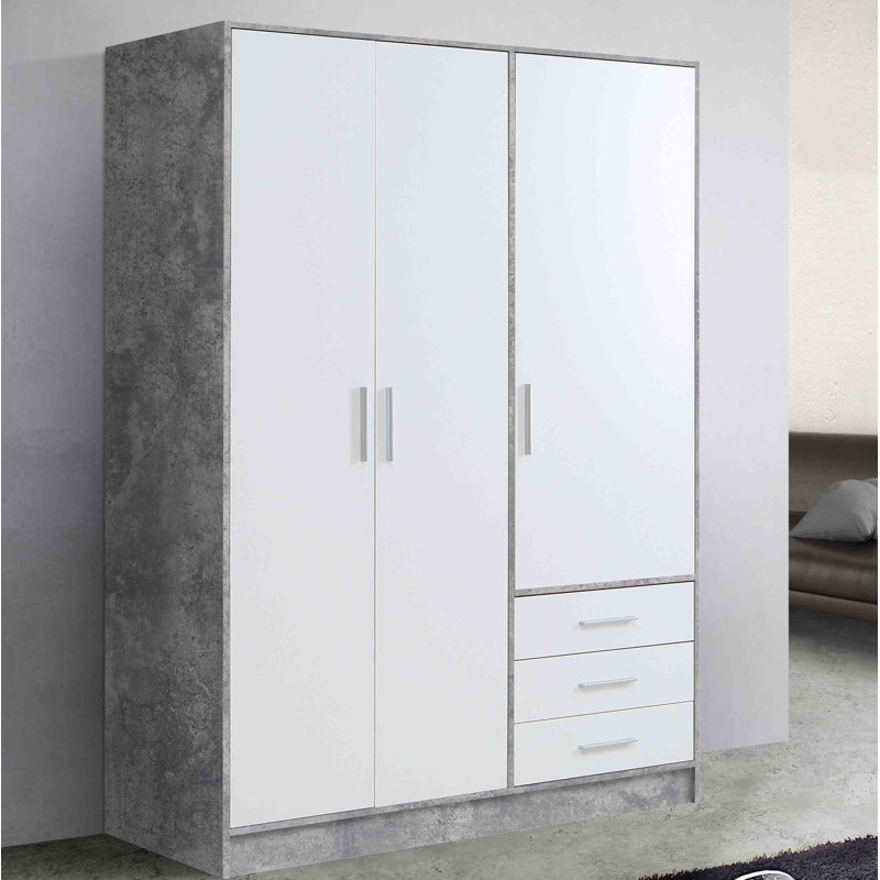Ingram 3 Door Wardrobe, Concrete Grey/White Matt