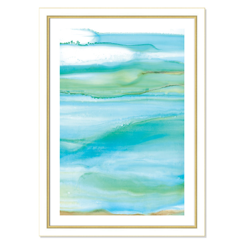 Coastal Abstract I - peinture encadrée, Cadre blanc et or, H 43,75 po x l 31,75 x P 1,13 po