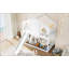 Lit superposé simple avec glissade, tablettes de rangement et fenêtre, conception enfantine pour chambre d'enfant, fabrication en bois massif, blanc
