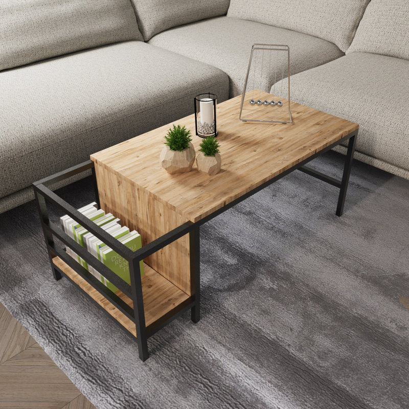 Aliona Coffee Table with Storage, Pine/Black