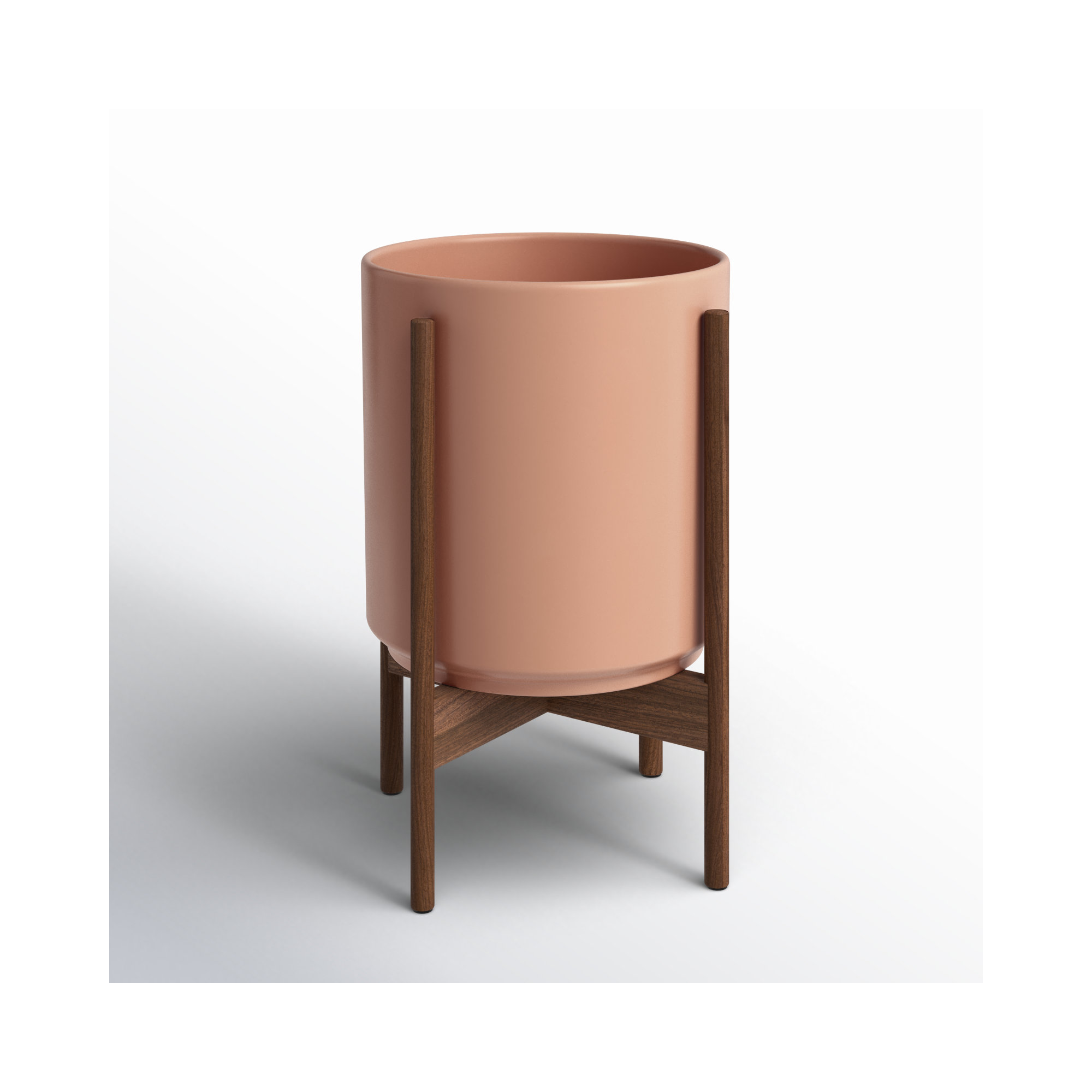 Riverside Handmade Ceramic Pot Planter, 18.25" H x 12.6" W x 12.6" D, Peachy Cotta/Darkened Teak