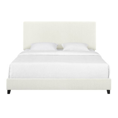 White Boucle Upholstered Platform Bed