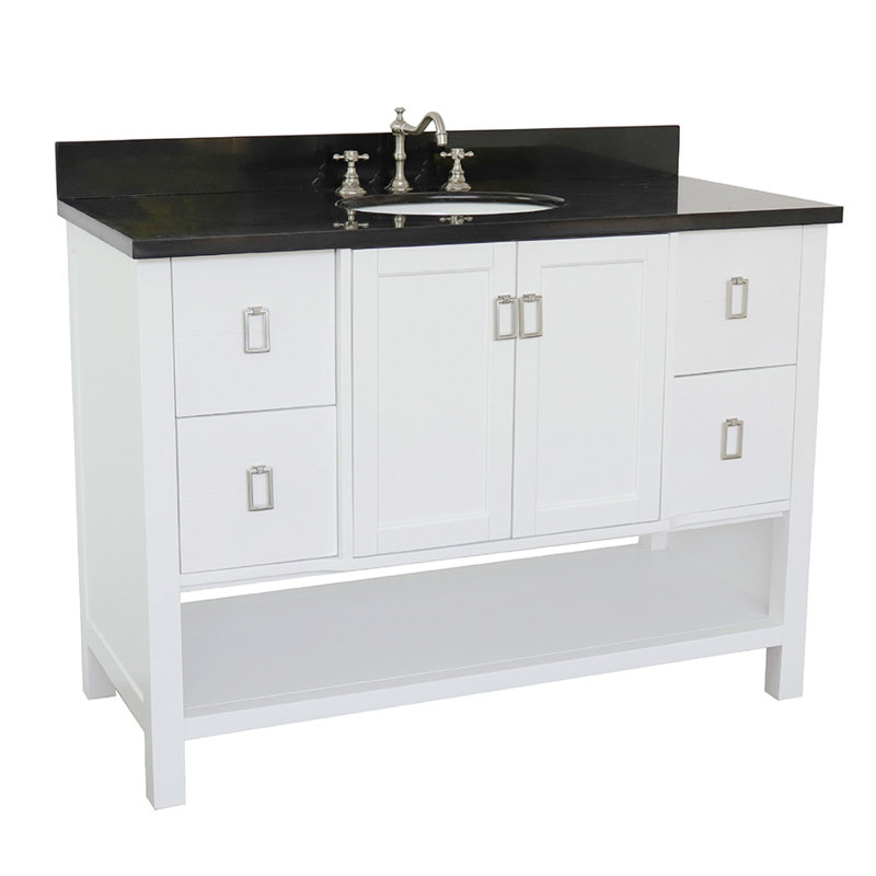Wilhoit 49'' Single Bathroom Vanity with Top, White/Black Galaxy