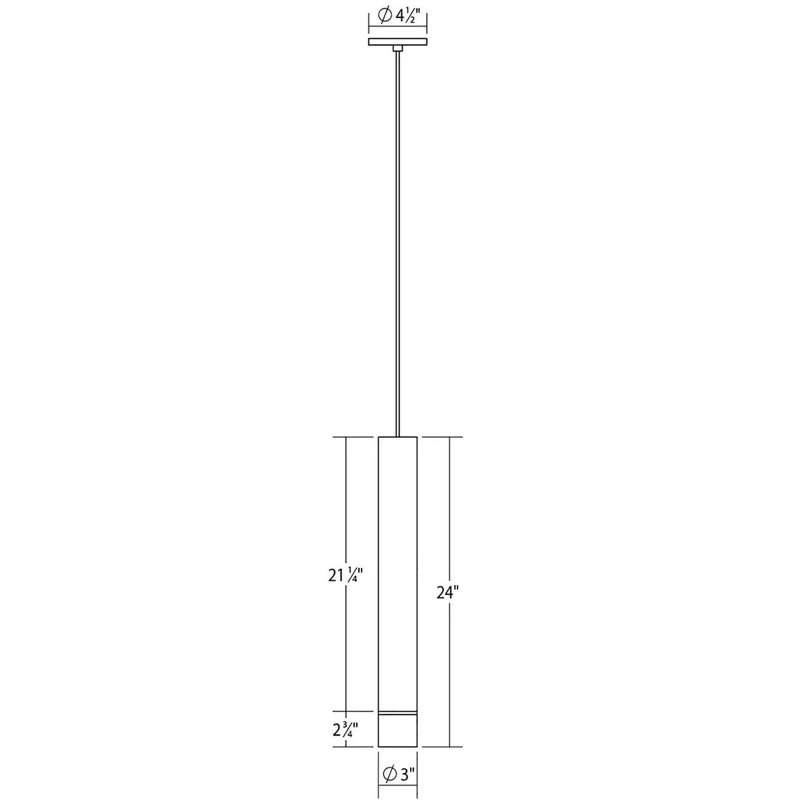ALC 1 - Light Single Cylinder LED Pendant, 24" H x 3" W x 3" D, Etched Ribbon, Satin Black