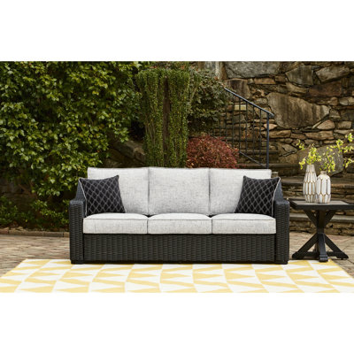 Gennelle 82.25" Wide Outdoor Wicker Rectangle Patio Sofa With Cushion by Beachcrest Home