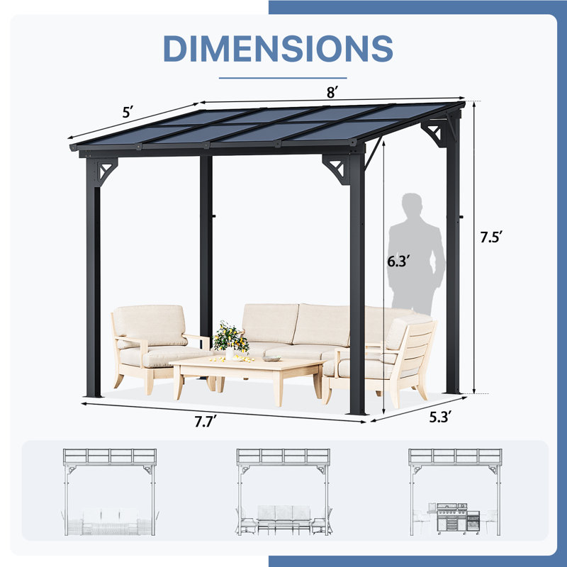 8 Ft. W x 5 Ft. D Outdoor Metal Pergola with Sloped Roof Patio Gazebo for Backyard, Deck