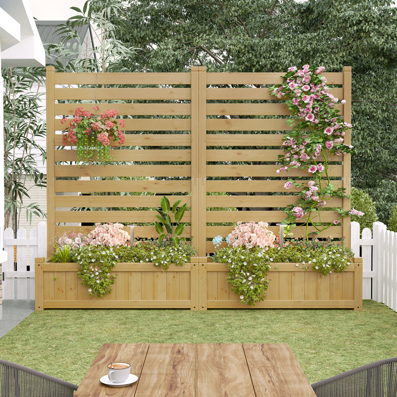 Écran de clôture d'intimité en bois massif avec bac à fleurs, installation sans creusage, conception de drainage pour le jardin, le patio et la cour