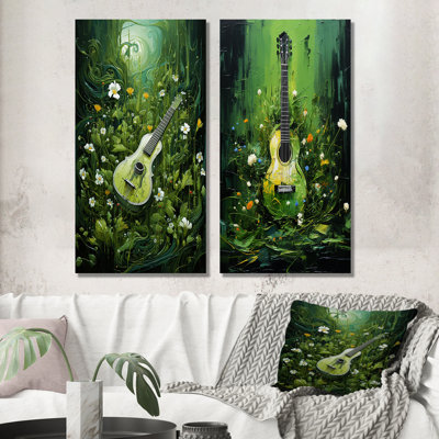 «Music Guitare Meadows Grass Green», ensemble de 2 reproductions d'art sur toile