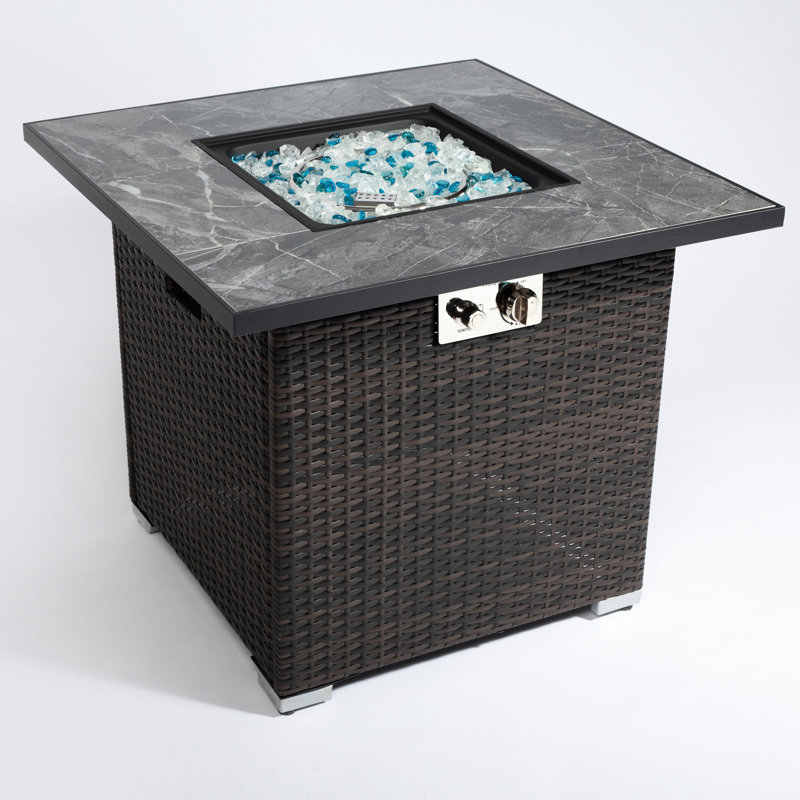 Table de foyer au gaz propane 30 pouces avec couvercle, capacité de performance de chauffage de 40 000 BTU, efficacité du plateau de table en carreaux de céramique, fabrication en acier, foyer d'extérieur à couverture de pluie au gaz, 400 000 BTU, réglable