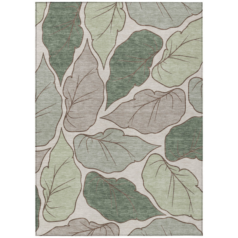 Machine Washable Indoor/Outdoor Bourkelands ACN2348 Botanical Rug, Rectangle 5' x 7'6"