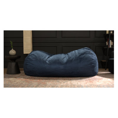  Marlin 6.5 Foot Suede Cylindrical Bean Bag in Midnight Blue, Large Floor Lounger for Spacious Living Rooms and Game Rooms