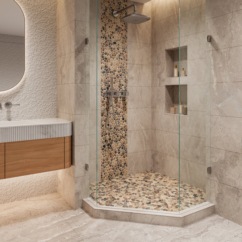 Carreau de mosaïque en pierre naturelle brun et noir Lovdeco, boîte de 5 feuilles, Brun et noir rond - 12 po x 12 po