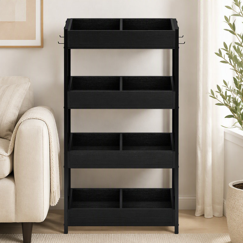 Support de rangement en bois pour légumes et fruits, organisateur de rangement à 4 niveaux, Noir