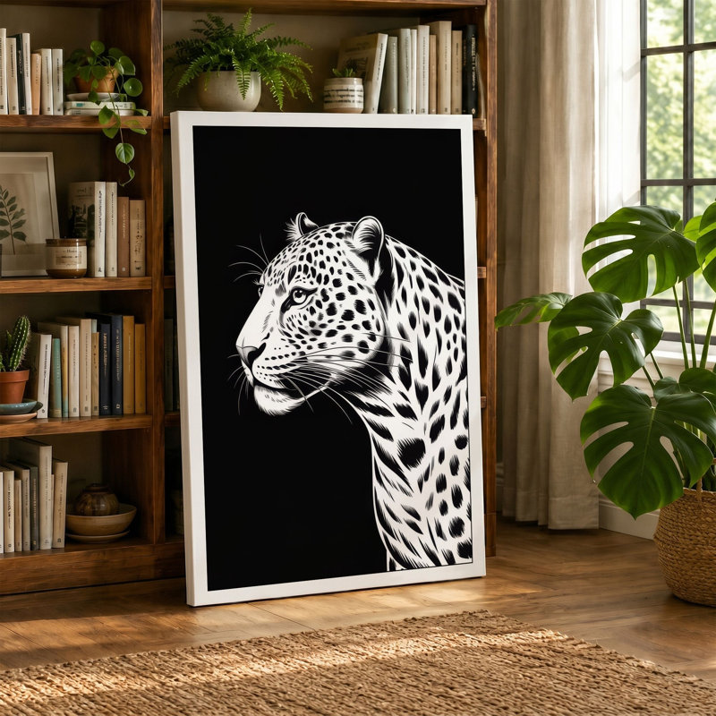 Leopard Profile Modern - Wrapped Canvas, 36x24 - 91.4 x 61.0 cm, Terracotta Border