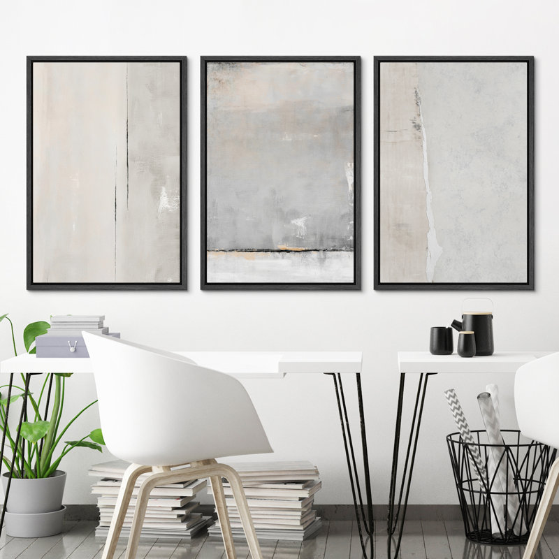 Impression sur toile 3 pièces, Reproduction avec cadre flottant, H 36 po x l 72 po x P 1,5 po, Noir