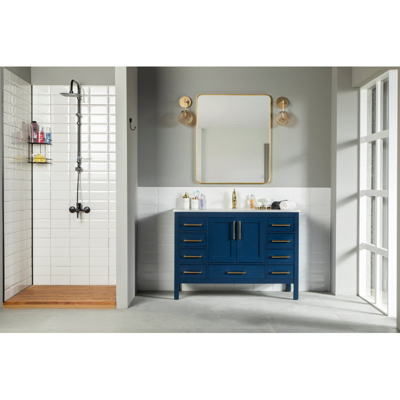 Meuble-lavabo 48 po avec lavabo en porcelaine intégré Avery, Marine