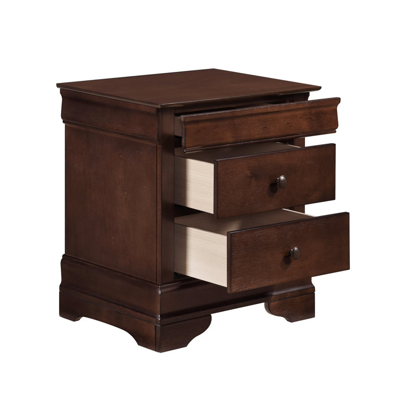 3 Table de chevet en cerisier brun pour la chambre à coucher, style élégant avec zone cachée et guides de roulement