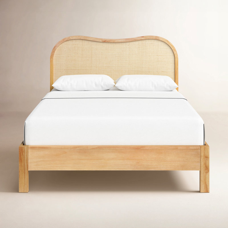 Tourmaline Natural Wood & Rattan Wavy Bed, Queen