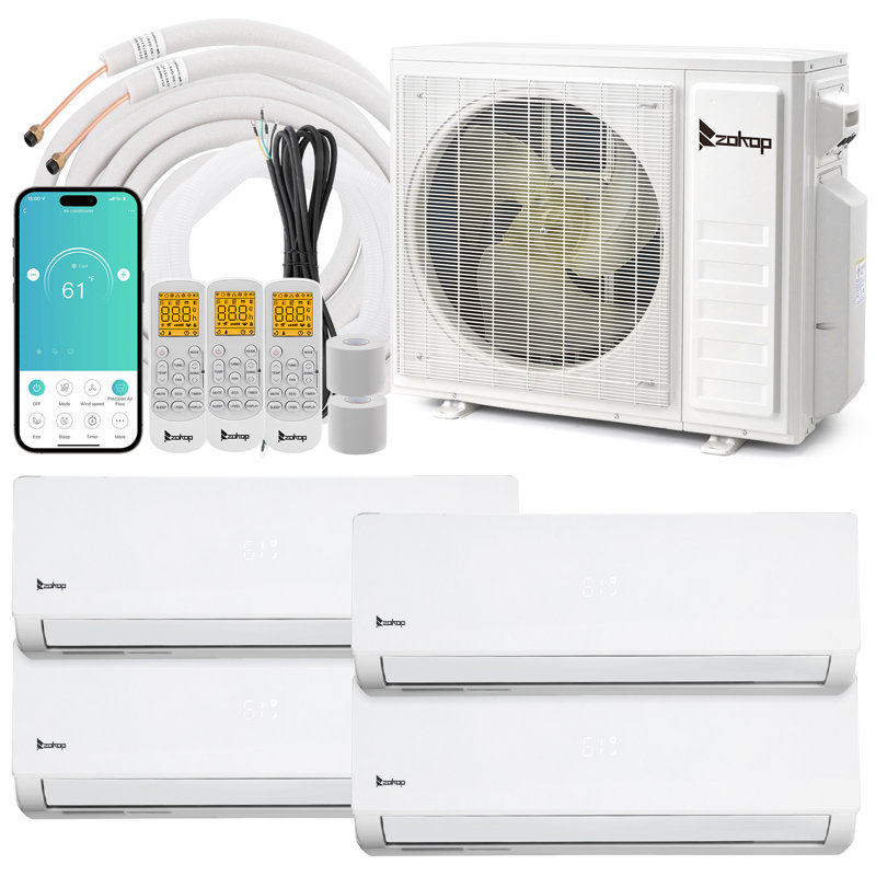 20 mini climatiseur à deux zones sans conduit 28000BTU connecté au Wi-Fi 20 SEER2 (9K + 9K + 9K), 3, 28000