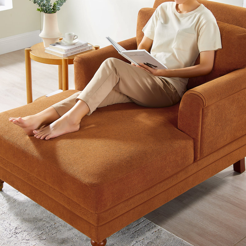 Upholstered Chaise Lounge With Adjustable Backrest, Curry