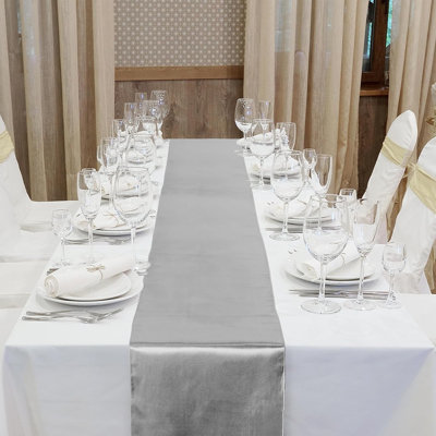 Satin Table Runner – Silver Gray – Pack Of 4, Long Smooth Silk Fabric, For Wedding, Banquet & Party Decor