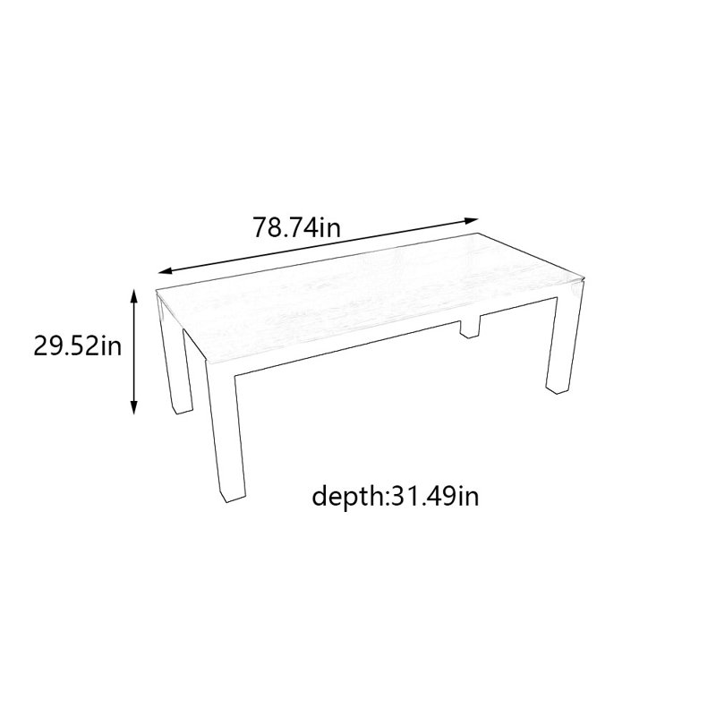Deluxe solid wood rectangular dining table, 29.52"H x 78.74"L x 31.49"W