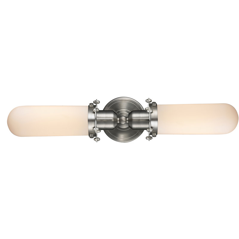 Éclairage pour meuble-lavabo 2 lumières Mikell, Nickel satiné brossé, Blanc mat