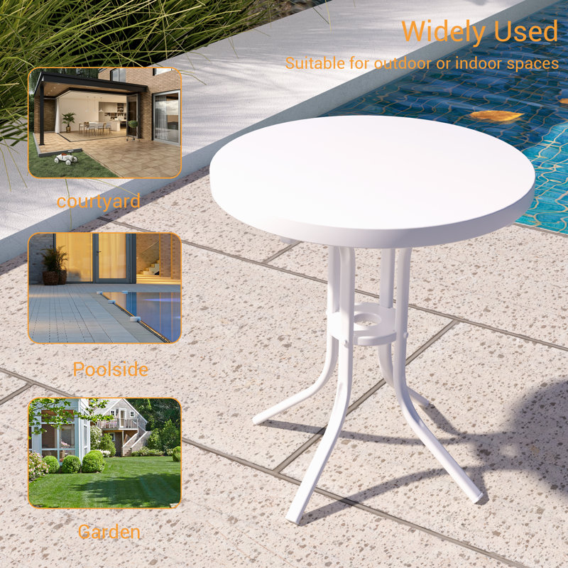 16.9" Patio Steel Frame Round Side Table, White