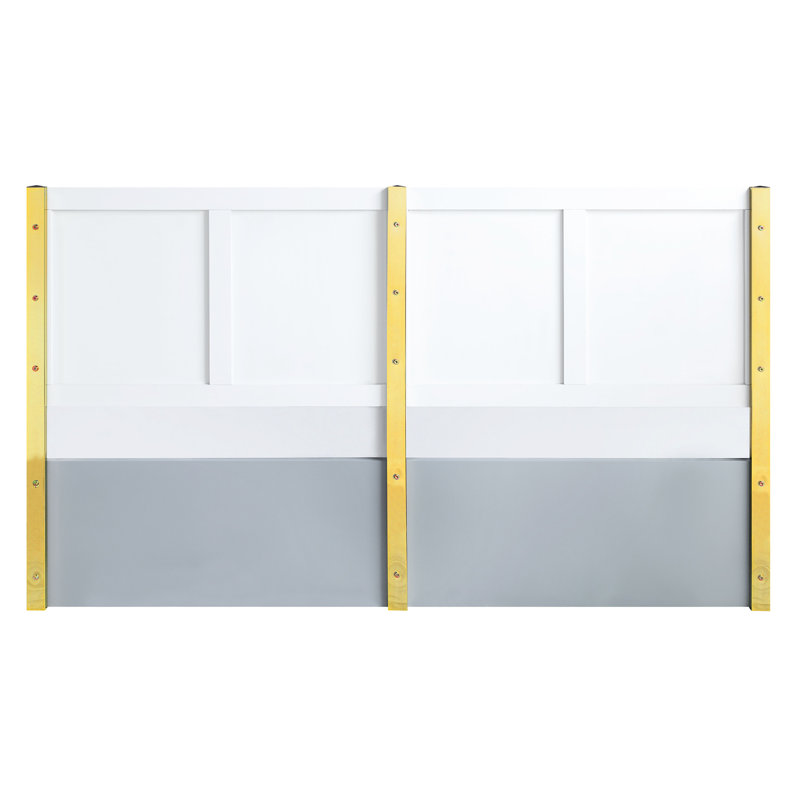 Lit Ek gris ultrabrillant avec motif ondulé et pieds en métal, 39 lattes, 4 structures de support, capacité de 660 lb, l 86 po x P 81 po, H 46 po