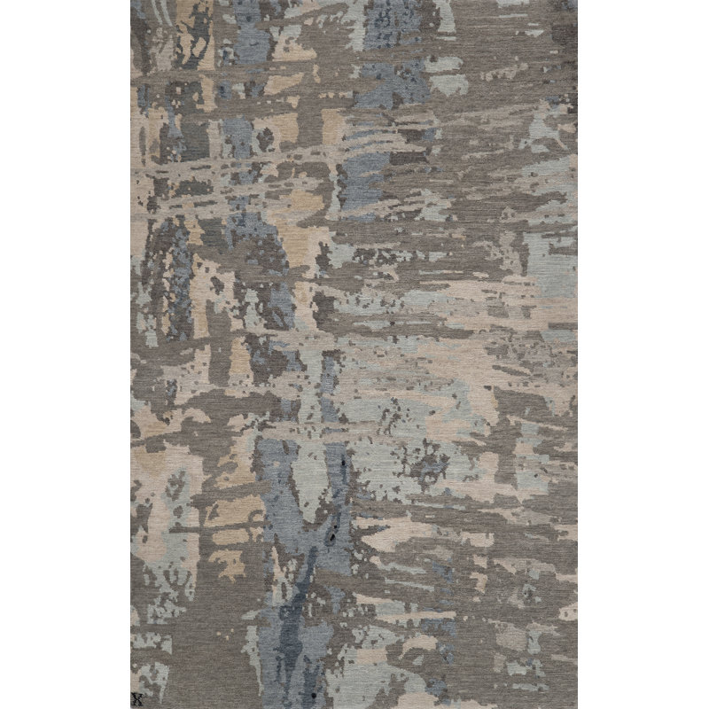 Melange Hand Knotted Wool Abstract Area Rug, Rectangle 5' x 7'