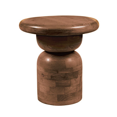Round Mango Wood Accent Table with Stacked End Grain Base