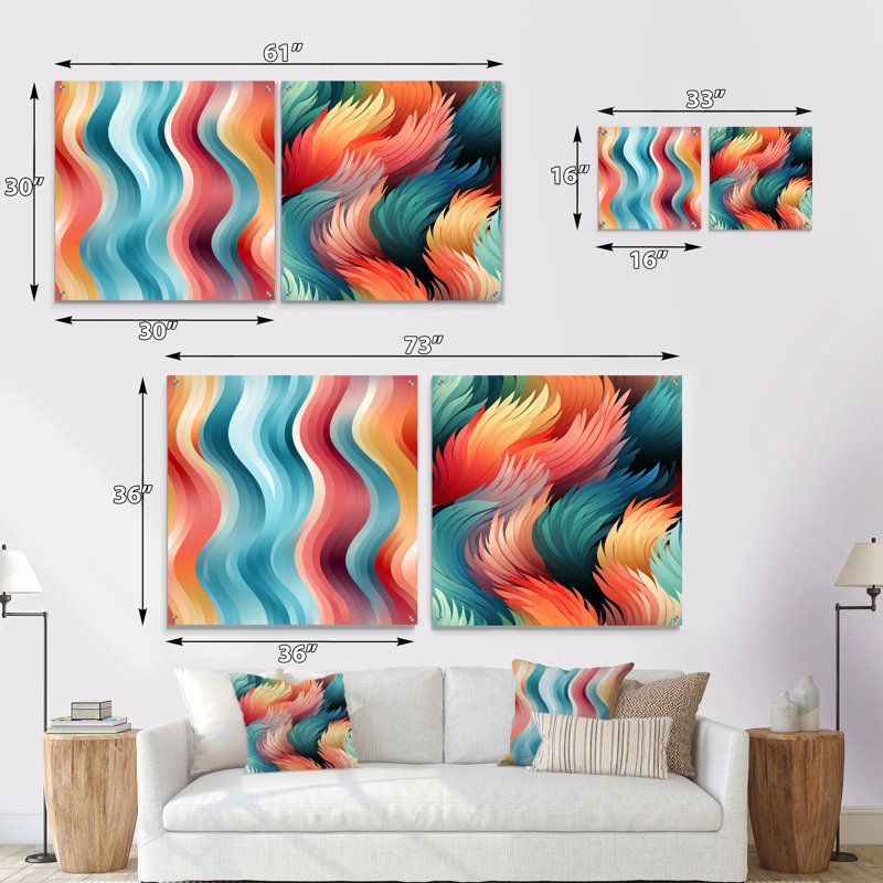 Cleva - Ensemble de 2 peintures murales abstraites en acrylique, H 16 po x l 33 po